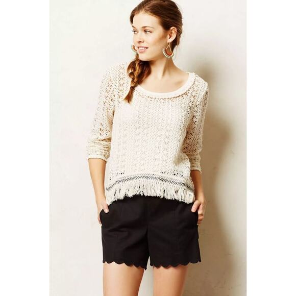 Anthropologie Akemi + Kin Open Knit Crochet Fringe Boho Franja Pullover Blouse - Picture 2 of 12